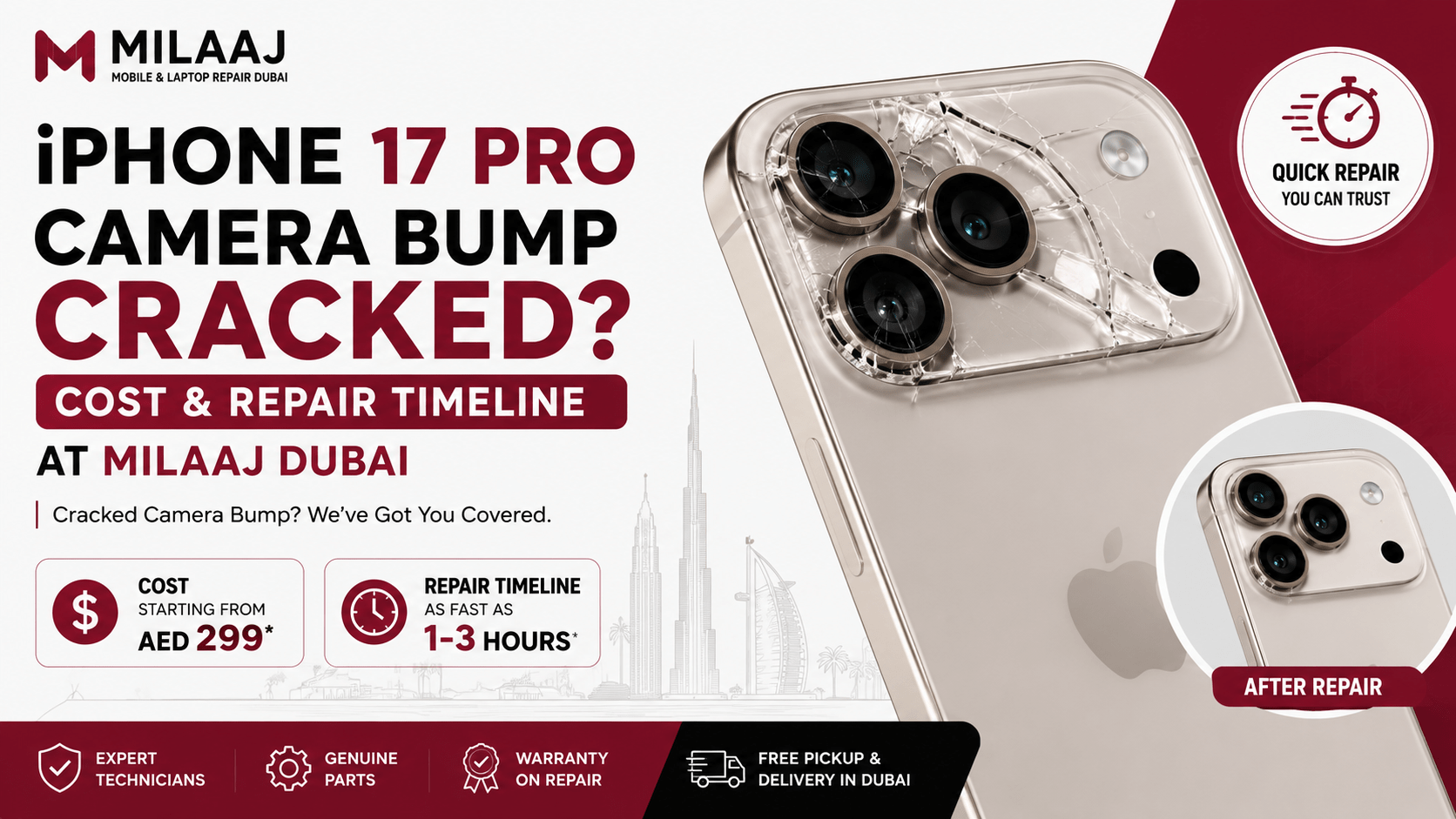 iPhone 17 Pro Camera Bump Cracked: Cost and Repair Timeline at Milaaj Dubai