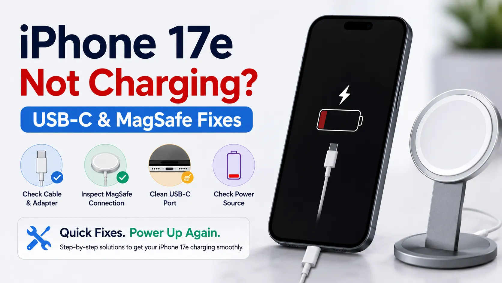 iPhone 17e Not Charging? USB-C & MagSafe Fixes