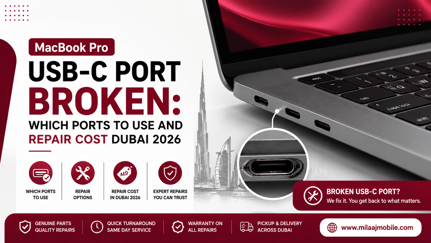 MacBook Pro USB-C Port Broken: Which Ports to Use and Repair Cost Dubai 2026