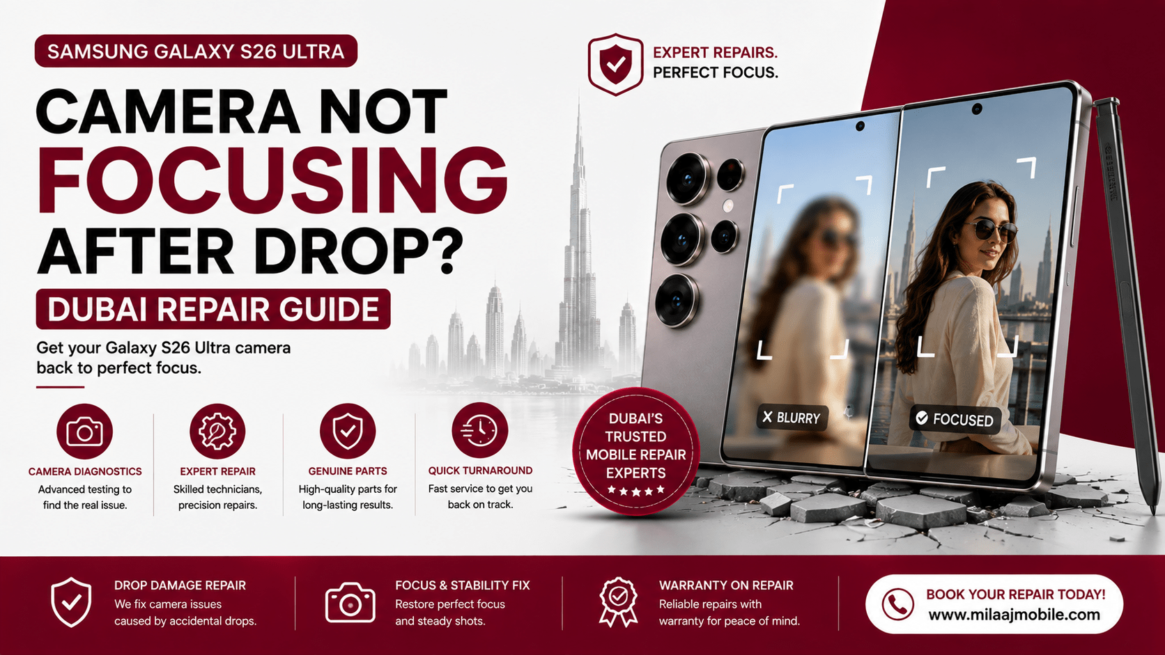 Samsung Galaxy S26 Ultra Camera Not Focusing After Drop: Dubai Repair Guide