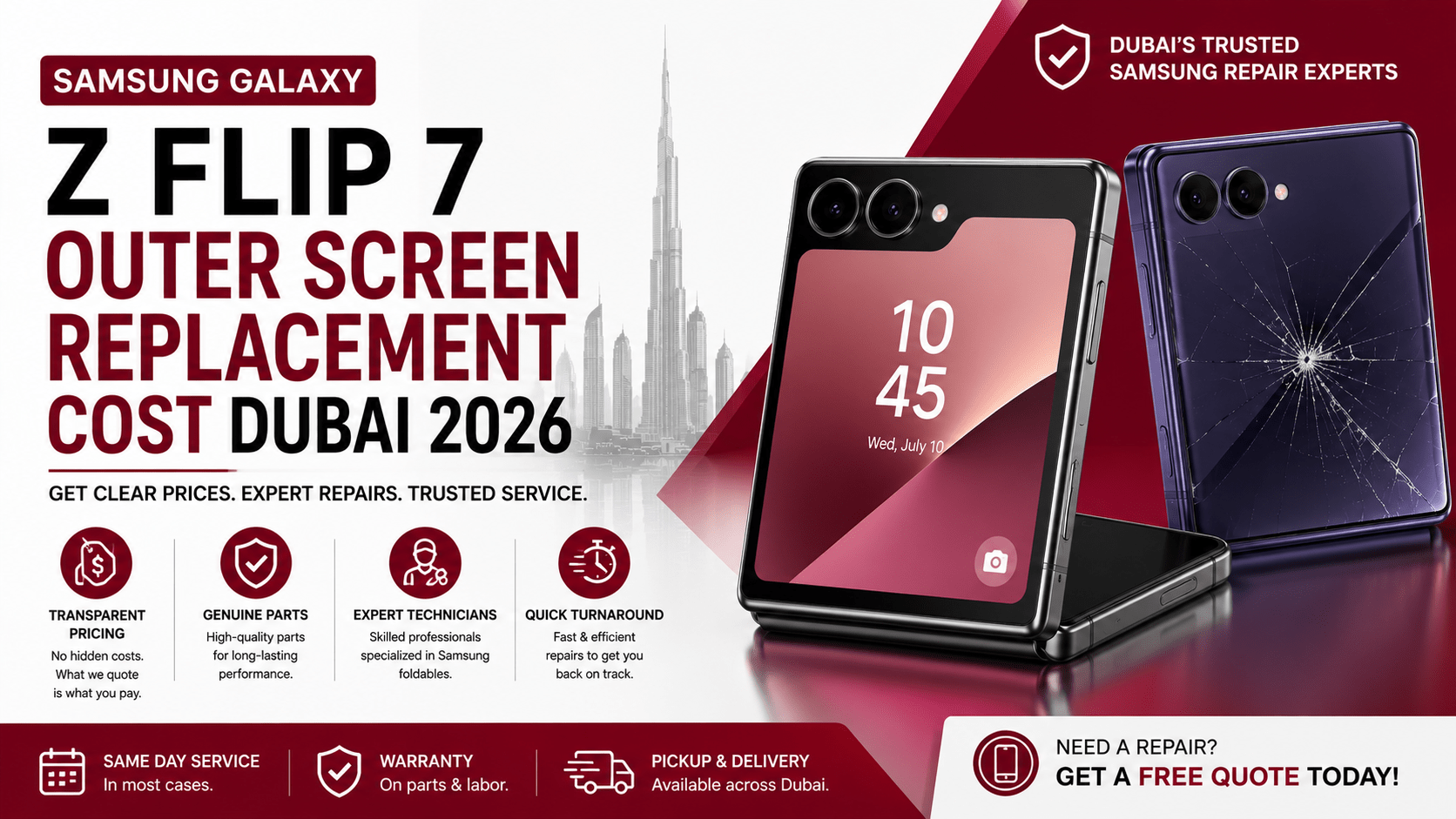 Samsung Galaxy Z Flip 7 Outer Screen Replacement Cost Dubai 2026: The Complete Guide