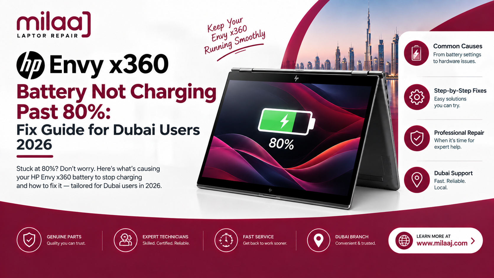 HP Envy x360 Battery Not Charging Past 80%: Fix Guide for Dubai Users 2026